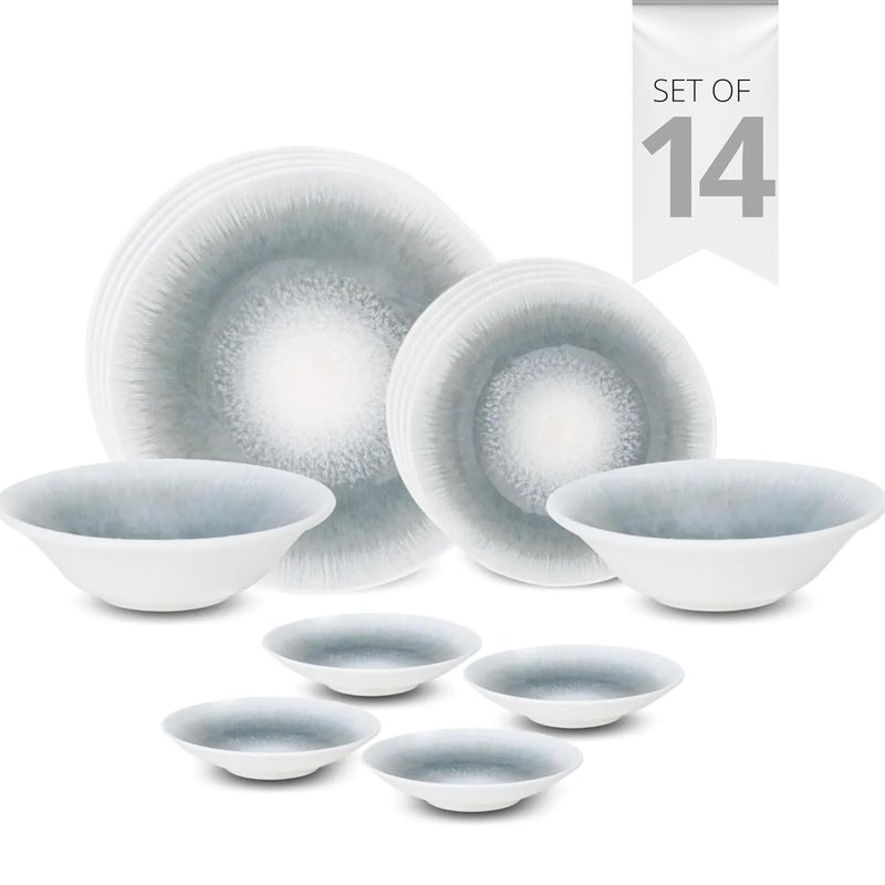 JCPL JCPL Fine Porcelain Textures Sway Dinner Set Set of 14 for Family of 4 Ceramic Crockery Set Dinner Plates Kitchen Set for Home Dining Set for Dinner Microwave Dishwasher Safe Plates  - Image 2