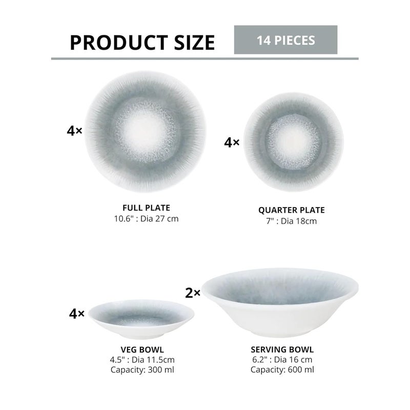 JCPL JCPL Fine Porcelain Textures Sway Dinner Set Set of 14 for Family of 4 Ceramic Crockery Set Dinner Plates Kitchen Set for Home Dining Set for Dinner Microwave Dishwasher Safe Plates  - Image 4