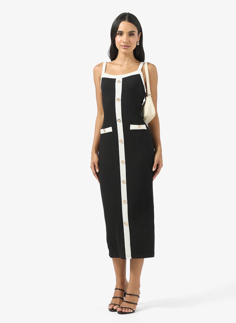 جينجر فستان كلاسيكي محبوك بأزرار أحادي اللون - Image 4