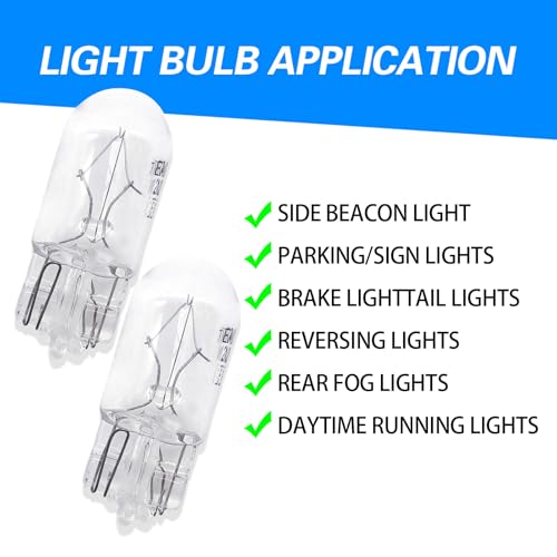 Slykew 10 PCS Flat Foot T10 Car Small Light,168 192 12V 5W Low Power High Transmittance Quartz Glass Instrument Light Halogen Width Indicator Light, Lighting Accessories for Most Car Models (White) - Image 4