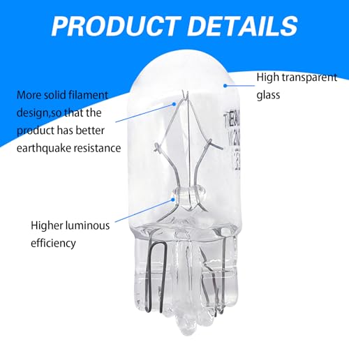 Slykew 10 PCS Flat Foot T10 Car Small Light,168 192 12V 5W Low Power High Transmittance Quartz Glass Instrument Light Halogen Width Indicator Light, Lighting Accessories for Most Car Models (White) - Image 3