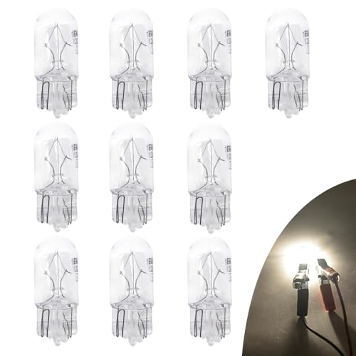 Slykew 10 PCS Flat Foot T10 Car Small Light,168 192 12V 5W Low Power High Transmittance Quartz Glass Instrument Light Halogen Width Indicator Light, Lighting Accessories for Most Car Models (White) - Image 1