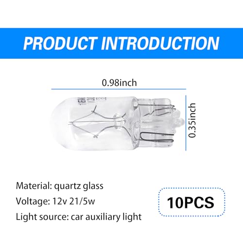 Slykew 10 PCS Flat Foot T10 Car Small Light,168 192 12V 5W Low Power High Transmittance Quartz Glass Instrument Light Halogen Width Indicator Light, Lighting Accessories for Most Car Models (White) - Image 2