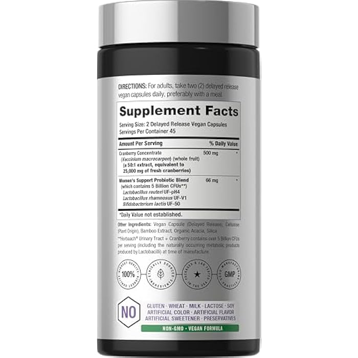 Horbäach Horbaach Urinary Tract Health for Women | 90 Vegan Capsules | Probiotics and Cranberry for Vaginal Health | Vegan, Non-GMO, Gluten Free Supplement - Image 2