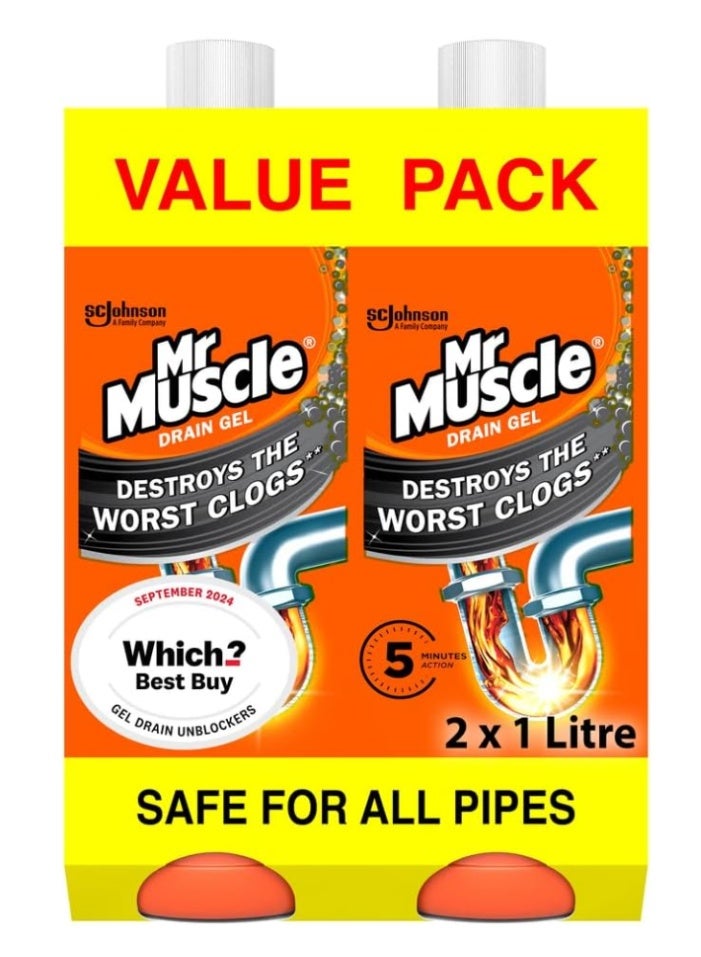 Mr Muscle Max Gel Drain Unblocker 2 X 1 Litre ( pack of 2 ) - Image 1