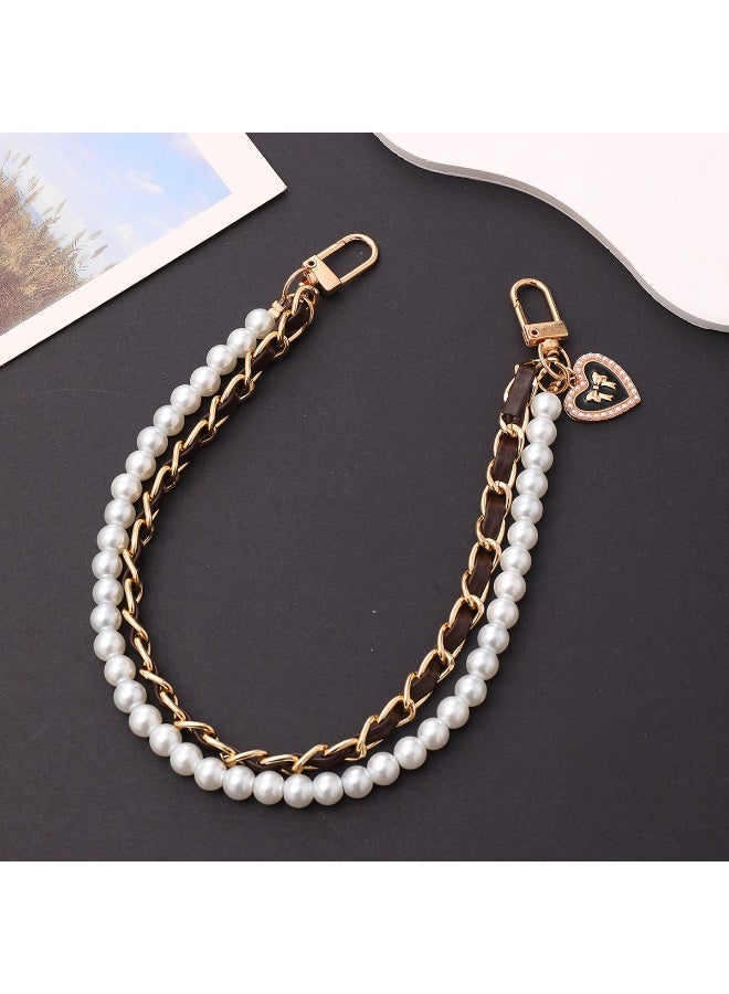 NIBEMINENT Phone Charm/ Chain Strap for Women Girls, Pearl Bow With Leather Chain Cell Phone Case Lanyard Wrist Strap