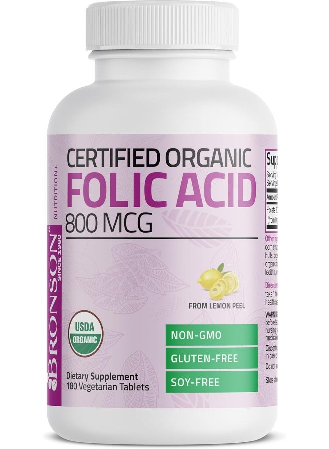 Bronson Organic Folic Acid (Folate) 800 mcg USDA Certified Natural Folate from Lemon Peel - Image 3