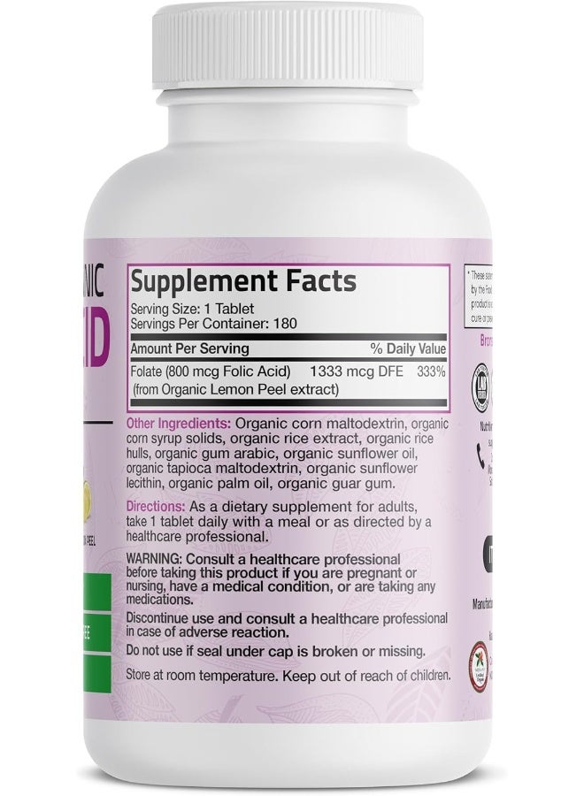 Bronson Organic Folic Acid (Folate) 800 mcg USDA Certified Natural Folate from Lemon Peel - Image 2