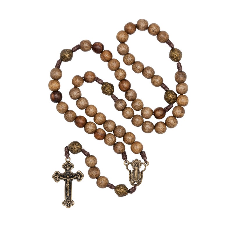 Intercessionâ„¢ Our Father Sacred Handmade Solid Wood Rosary (Our Lady - Walnut) - Image 1
