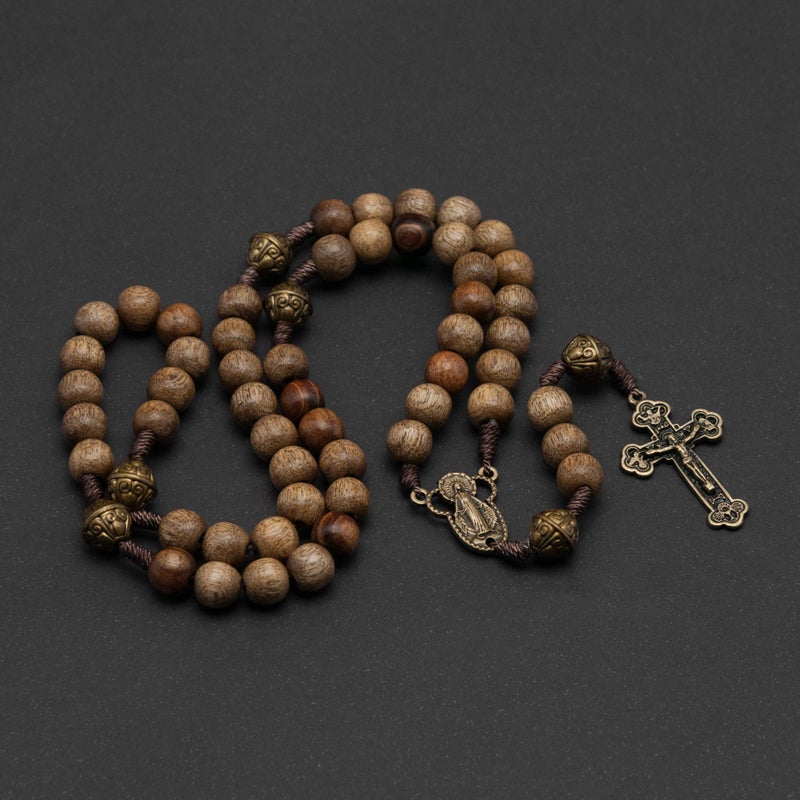 Intercessionâ„¢ Our Father Sacred Handmade Solid Wood Rosary (Our Lady - Walnut) - Image 3