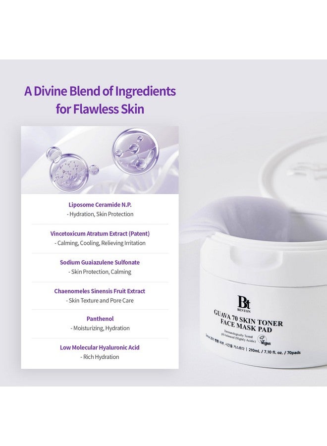 BENTON Guava 70 Skin Toner Face Mask Pad 70 Sheets - Skin Soothing and Moisturizing Effect for All Skin Types, Elastic Skin, Pore Care, Korean Skin Care - Image 4