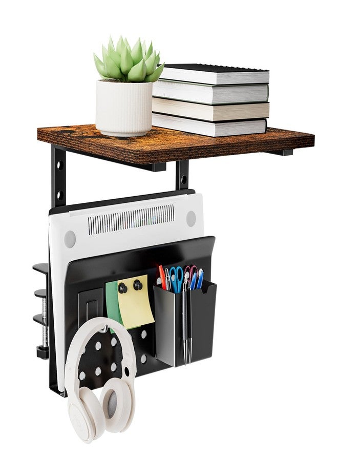 AUATRONNE Clamp On Desk Shelf, Desk Side Storage, Steel Side Desk Organizer and Wood Desktop Supplies Storage Rack, Clamp Mount, Fits Flat Edge Tables 0.3" to 2.2" - Image 3