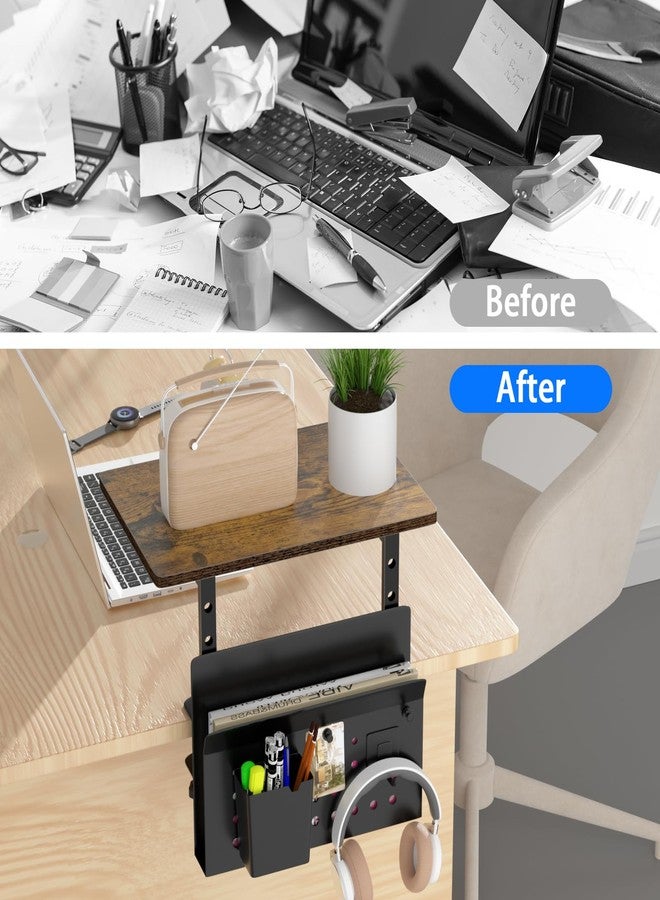 AUATRONNE Clamp On Desk Shelf, Desk Side Storage, Steel Side Desk Organizer and Wood Desktop Supplies Storage Rack, Clamp Mount, Fits Flat Edge Tables 0.3" to 2.2" - Image 4