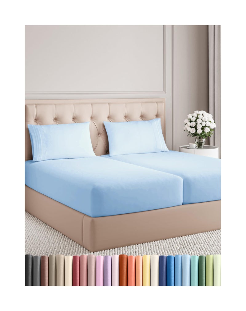 CGK Unlimited Split King Size 5 Piece Sheet Set  Comfy Breathable  Cooling Bed Sheets Set  Hotel Luxury Bedding for Women Men Kids  Teens  Deep Pockets EasyFit Soft  Wrinkle Free  OekoTex  Light Blue
