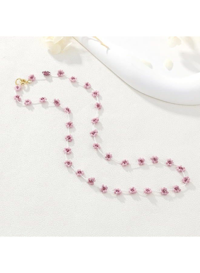KELITCH Women Flower Bead Necklaces Hand Woven Choker Necklaces Bohemian Beach Jewelry (Purple 18E) - Image 3
