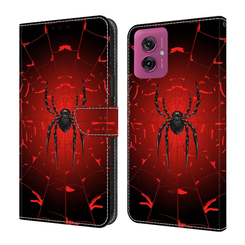 MS غطاء هاتف بملمس جلد لـ Redmi Note 14 مع حامل بطاقات وغطاء قابل للطي مع نقش ملون باللون Other باللون الأحمر - Image 4