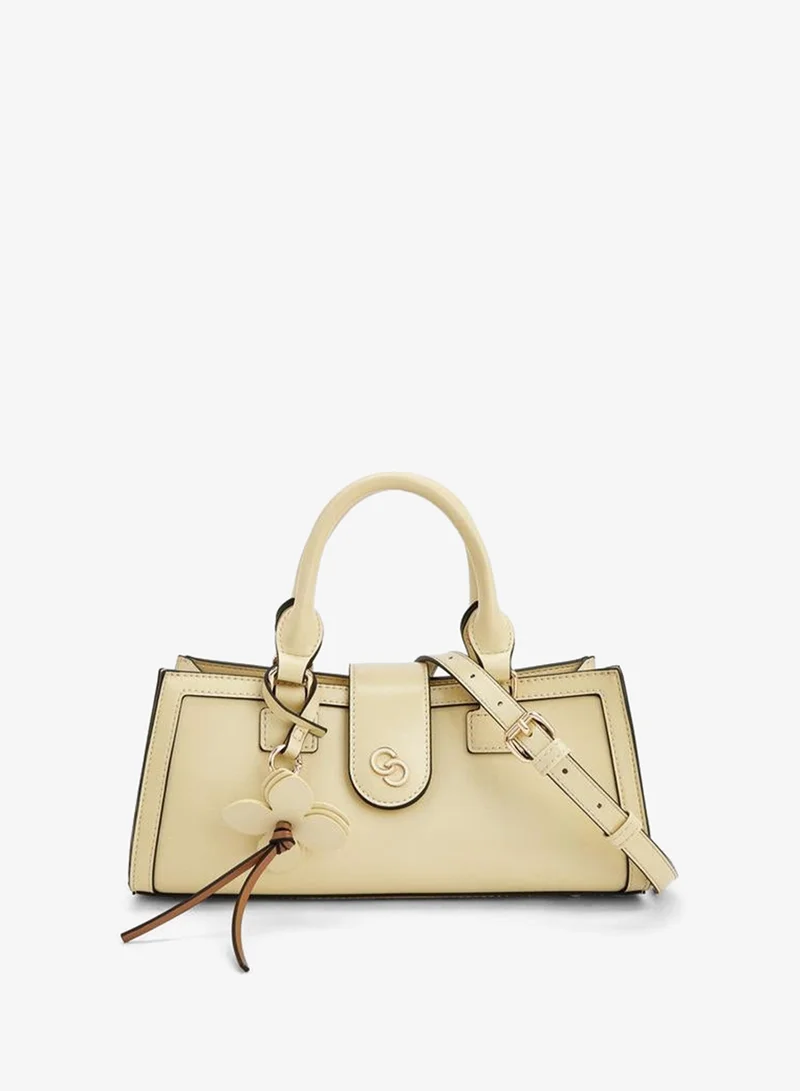 Solid Tote Bag With Floral Charm