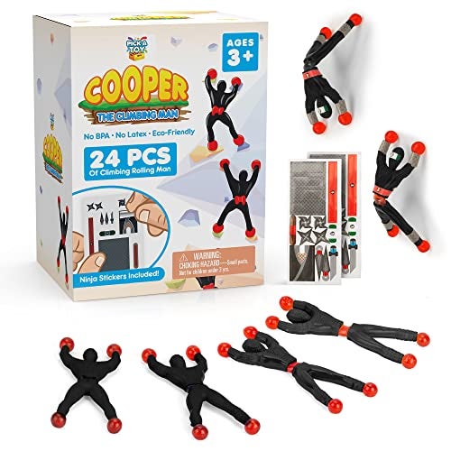 PICK A TOY 24 Sticky Wall Climbing Black Ninjas with DIY Costume Stickers Stretchy Window Crawlers Mini Toys Birthday Goodie Bag Party Favors for Kids Easter Egg Fillers - Image 1