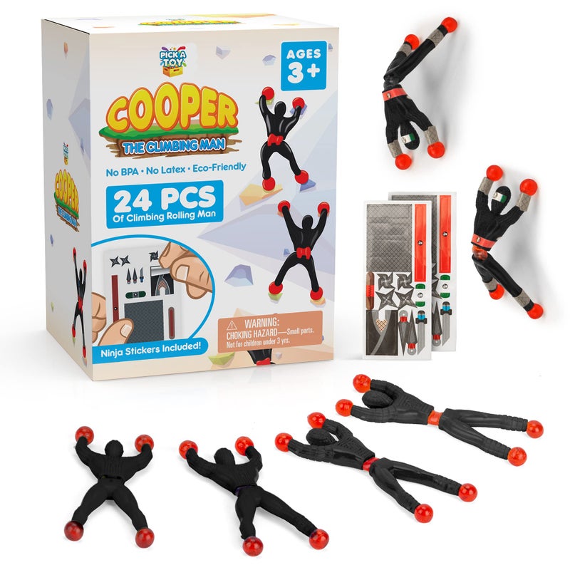 PICK A TOY 24 Sticky Wall Climbing Black Ninjas with DIY Costume Stickers Stretchy Window Crawlers Mini Toys Birthday Goodie Bag Party Favors for Kids Easter Egg Fillers - Image 2