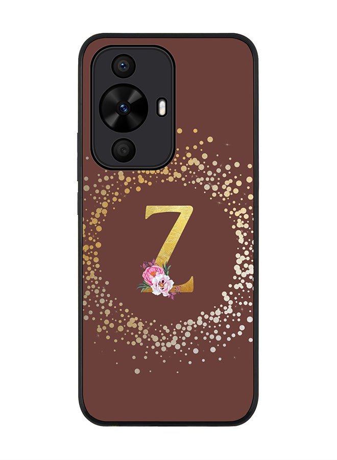 Stylizedd Rugged Black edge case for Huawei nova 12s / Huawei nova 11/ Huawei nova 12 Lite 4G,Custom Monogram Initial Letter Floral Pattern Alphabet - Z (Brown) - Image 1
