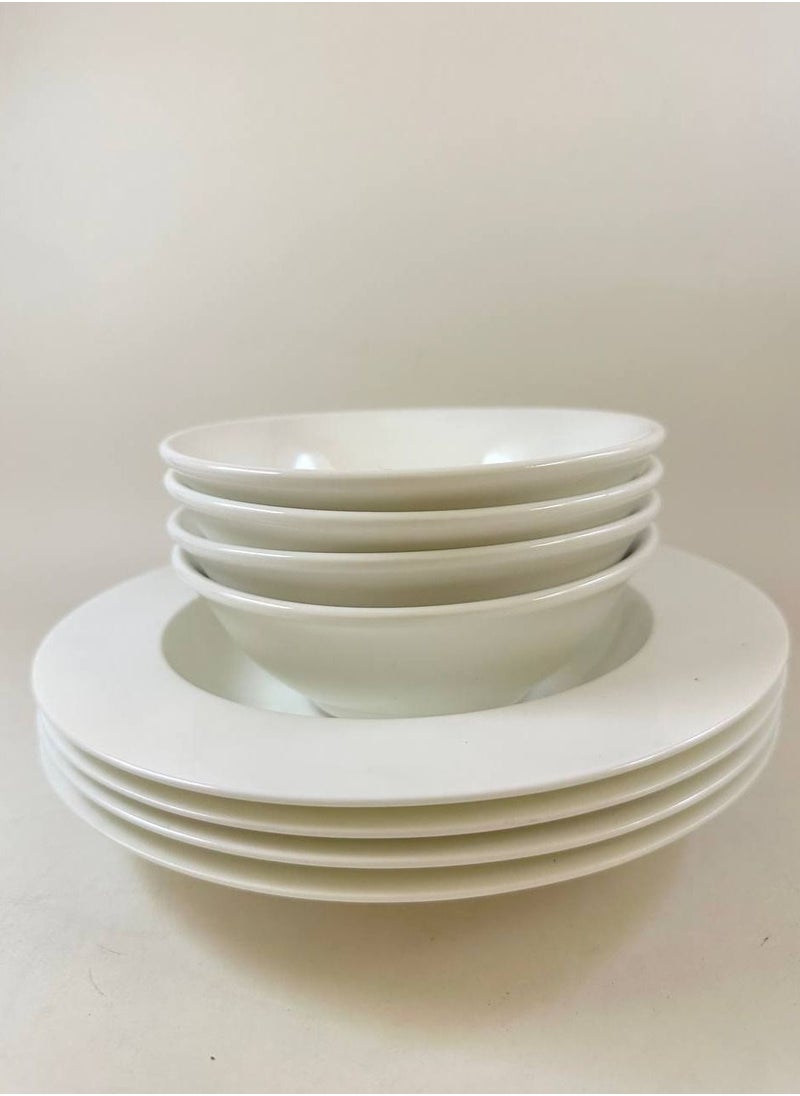 MtjrNet - 8 Piece ceramic Dinner Set For Everyday Use - Light Weight elegant creamy white - 4 Plates & 4 Bowls - Serves 4 - Image 1