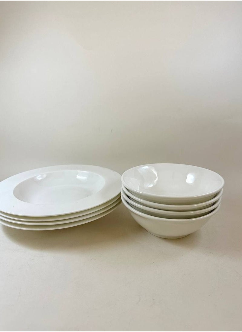 MtjrNet - 8 Piece ceramic Dinner Set For Everyday Use - Light Weight elegant creamy white - 4 Plates & 4 Bowls - Serves 4 - Image 1
