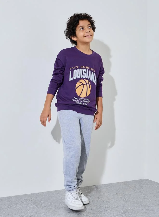 Styli Teen Boys Purple Oversized Graphic Sweatshirt