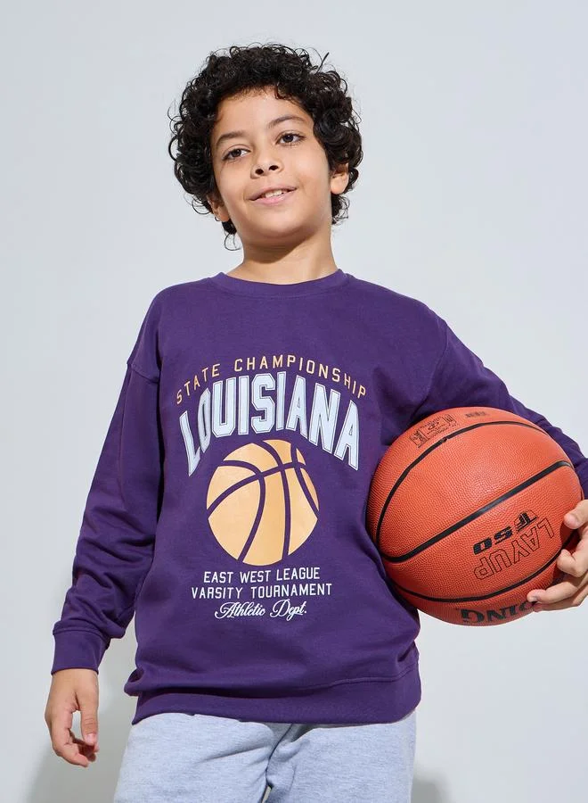 Styli Teen Boys Purple Oversized Graphic Sweatshirt