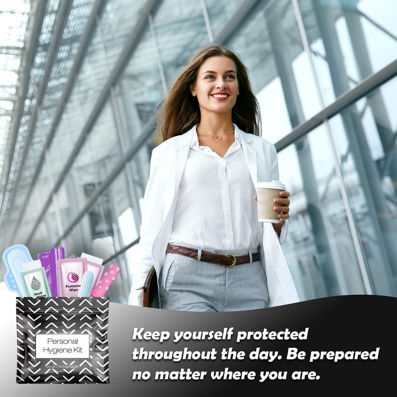 pH Advantage Menstrual Kit All-in-One 10 Pack | Convenience on The Go | Period Kit Pack for Travelling, Tweens & Teenager | Individually Wrapped Feminine Hygiene Product (Black Treads) - Image 3