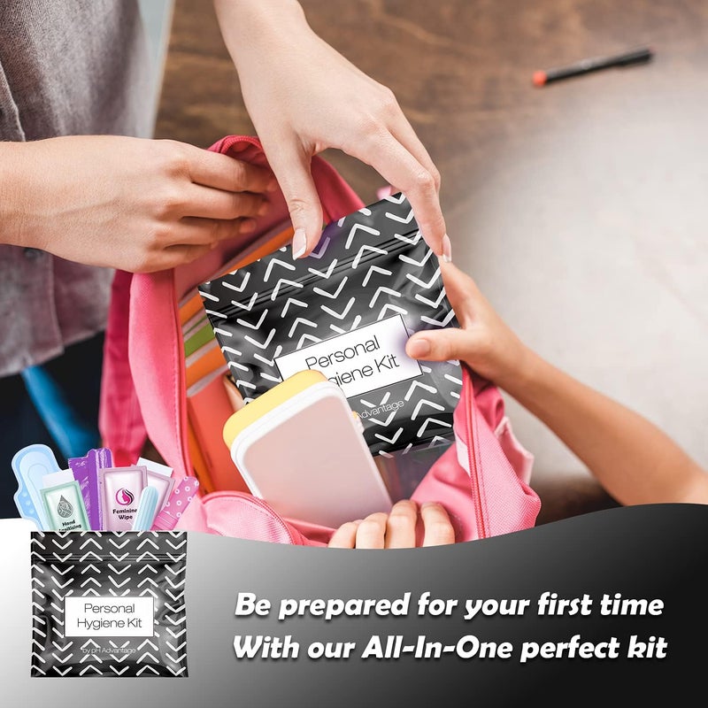 pH Advantage Menstrual Kit All-in-One 10 Pack | Convenience on The Go | Period Kit Pack for Travelling, Tweens & Teenager | Individually Wrapped Feminine Hygiene Product (Black Treads) - Image 5