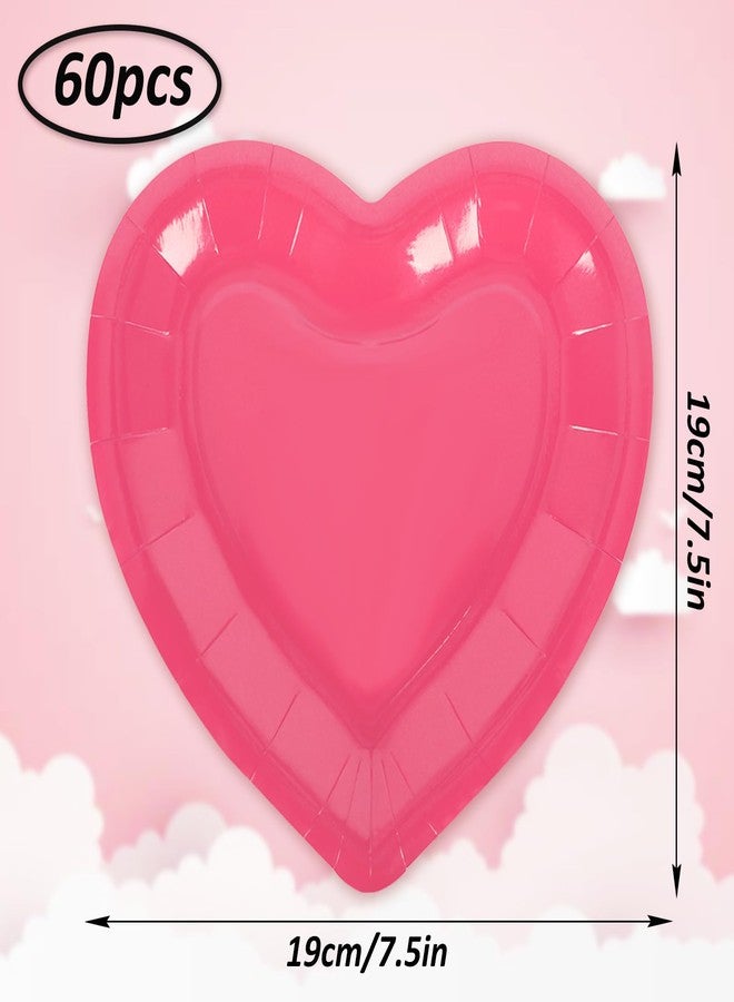 JarThenaAMCS جرثينا إيه إم سي إس 60 قطعة أطباق ورقية على شكل قلب ليوم عيد الحب أطباق disposable حمراء وردية أدوات مائدة زخرفية للاحتفال بالذكرى السنوية عيد الميلاد حفل الزفاف لوازم الحفلات - Image 2