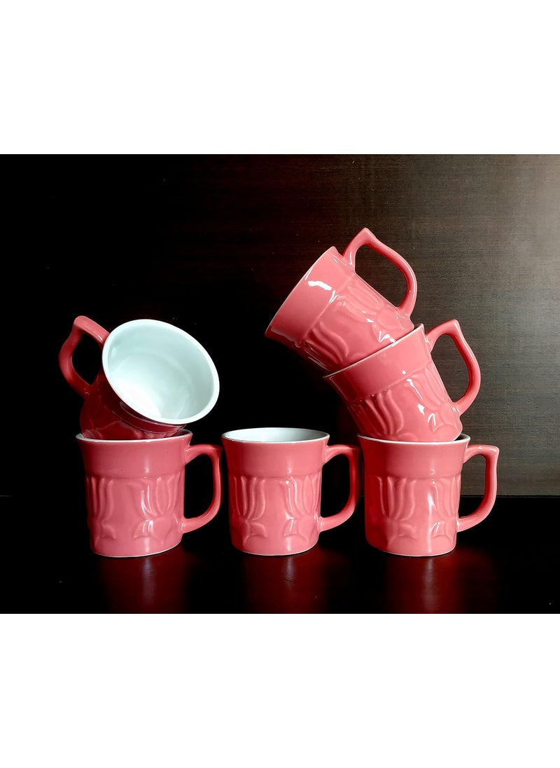 MOODY PANDA MOODY PANDA Large Vibrant Set of 6 Cups Cup Set Ceramic Large Cups 200 ml Cup Set of 6 Pink  - Image 4