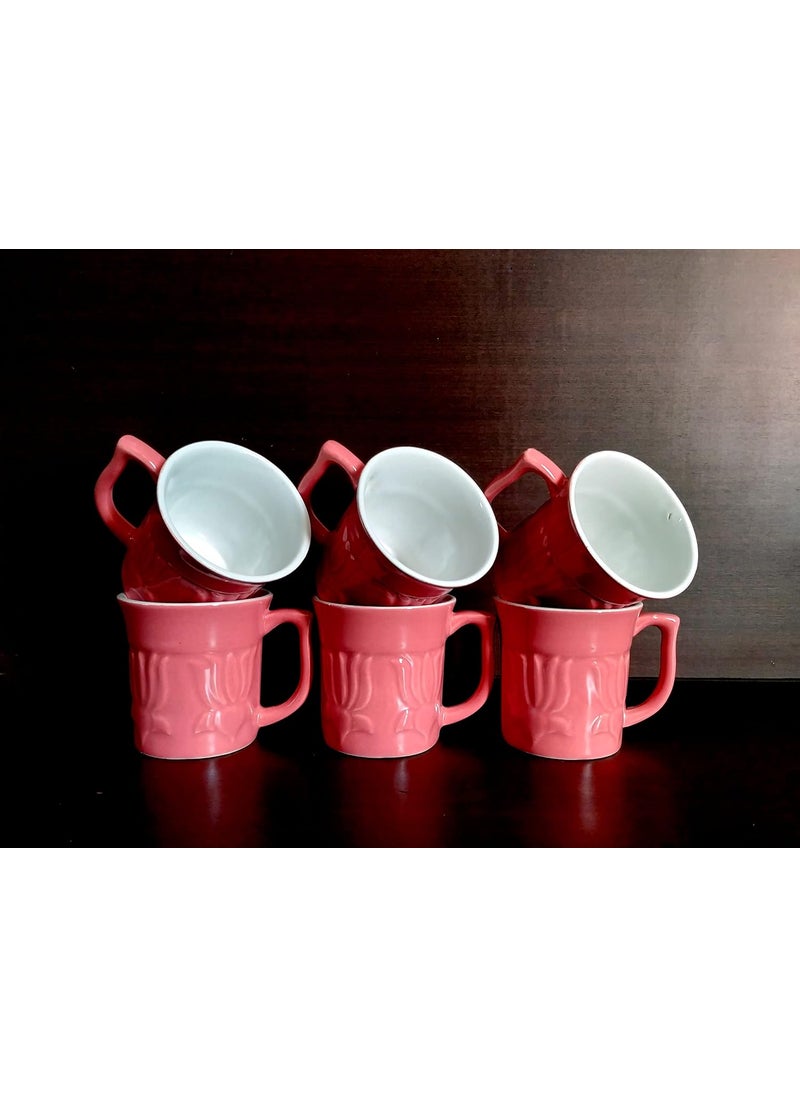 MOODY PANDA MOODY PANDA Large Vibrant Set of 6 Cups Cup Set Ceramic Large Cups 200 ml Cup Set of 6 Pink  - Image 2