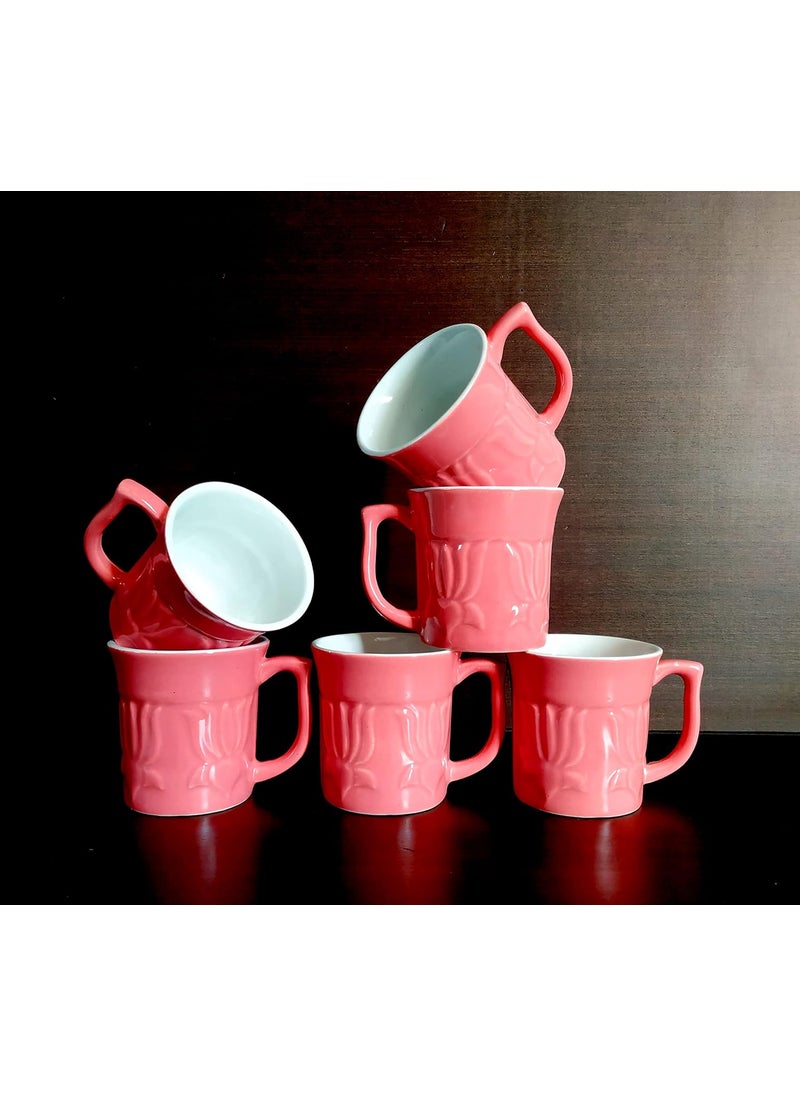 MOODY PANDA MOODY PANDA Large Vibrant Set of 6 Cups Cup Set Ceramic Large Cups 200 ml Cup Set of 6 Pink  - Image 1