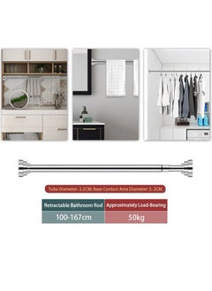 VUCATIN Shower Curtain Rod 100-167cm Tension Curtain Rod Shower Rod Tension Rod Spring Telescopic Pole Adjustable Clothes Drying Pole Rust Proof Shower Rods for Bathroom Silver Curtain Rods No Drilling  - Image 2