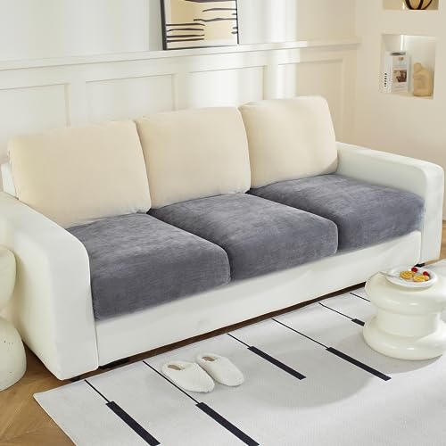 WEYOND Couch Cushion Covers for L Shaped Sectional Sofa – Softer Chenille Sofa Covers Washable, Non-Slip Stretch Couch Covers & Individual Seat Cushion Slipcovers (3 Piece, Dark Grey) - Image 1