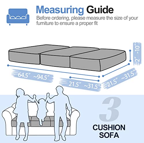 WEYOND Couch Cushion Covers for L Shaped Sectional Sofa – Softer Chenille Sofa Covers Washable, Non-Slip Stretch Couch Covers & Individual Seat Cushion Slipcovers (3 Piece, Dark Grey) - Image 4