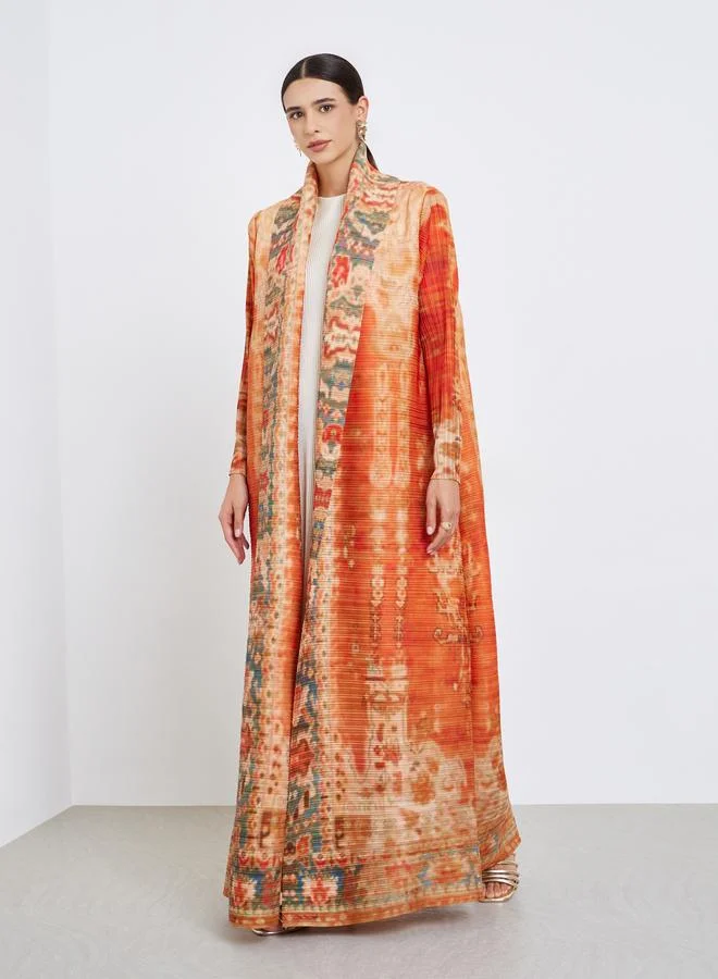 Take Two All-Over Printed Textured Pleated Long Sleeve Abaya