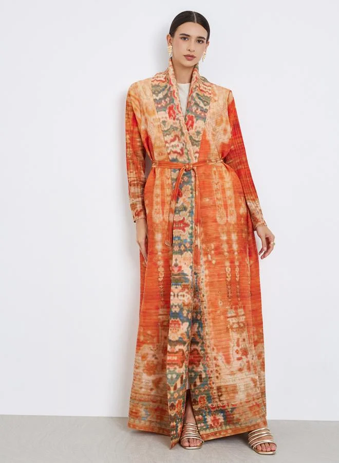 Take Two All-Over Printed Textured Pleated Long Sleeve Abaya