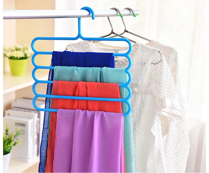 Pindia 1Pc 'S' Shape Plastic 5 Layer Pant Hanger, Cupboard Organiser Space Saving Hanger-Random Color - Image 3
