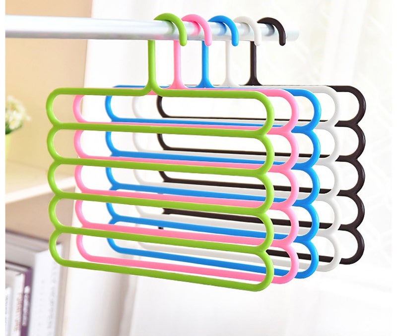 Pindia 1Pc 'S' Shape Plastic 5 Layer Pant Hanger, Cupboard Organiser Space Saving Hanger-Random Color - Image 2