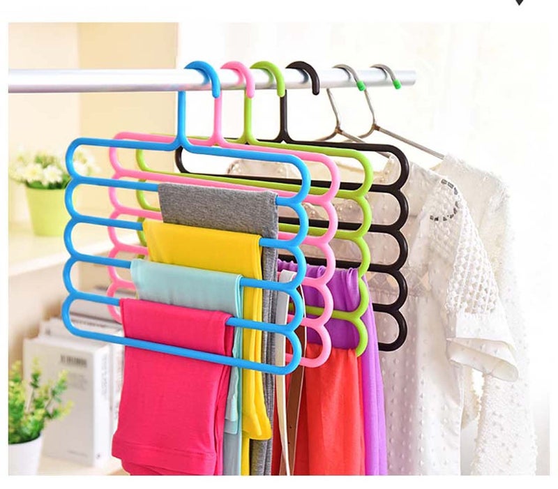 Pindia 1Pc 'S' Shape Plastic 5 Layer Pant Hanger, Cupboard Organiser Space Saving Hanger-Random Color - Image 5