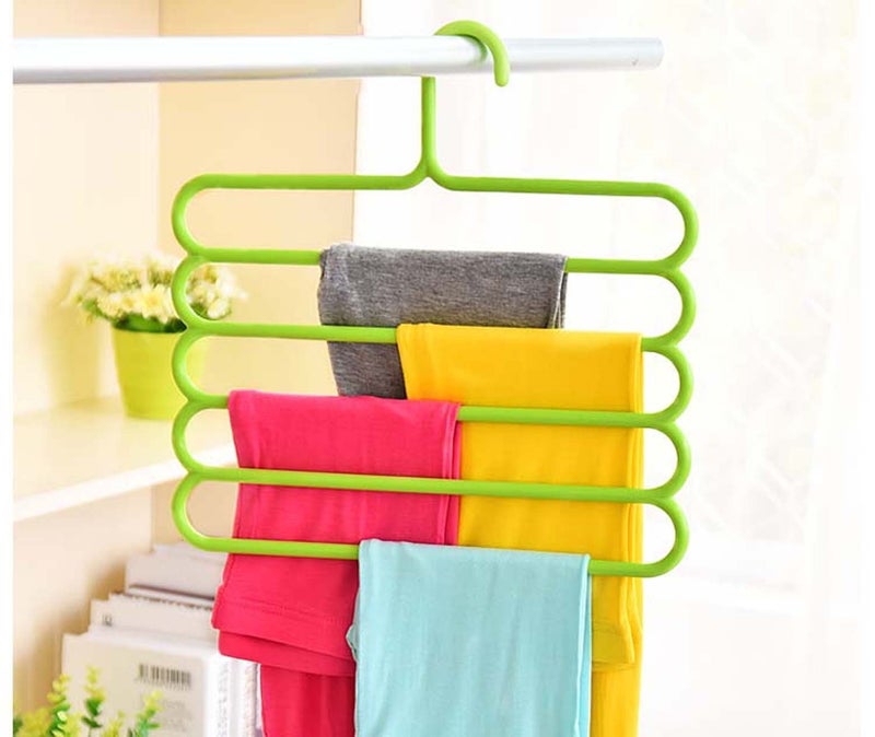 Pindia 1Pc 'S' Shape Plastic 5 Layer Pant Hanger, Cupboard Organiser Space Saving Hanger-Random Color - Image 1