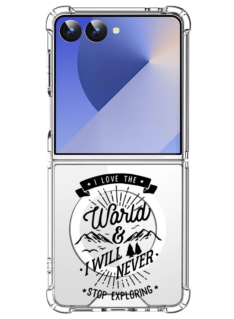 Theodor Magnetic Case for Samsung Galaxy Z Flip 7 Compatible with MagSafe Wireless Charging, Shockproof Phone Bumper Cover I love the world - Image 1