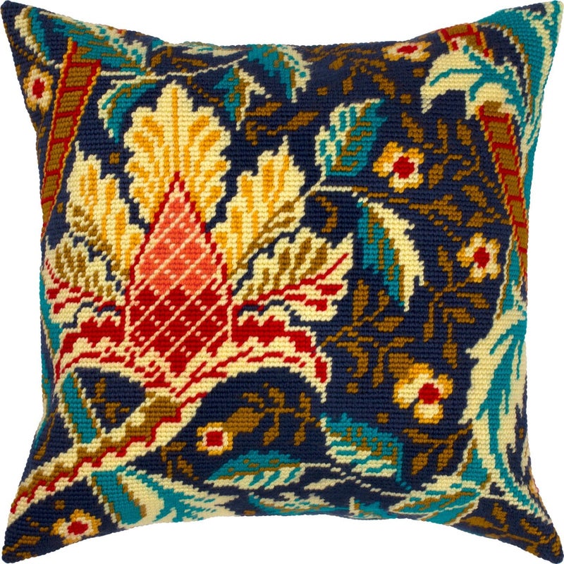 Brvsk Floral Needlepoint Kit for Adults and Beginners — Windrush. Hazelnut by William Morris 16″ × 16″ with Clear, Precise Printed Design on Cotton Canvas; Includes 2 Needles, Yarn, and Easy-Read Chart - Image 1