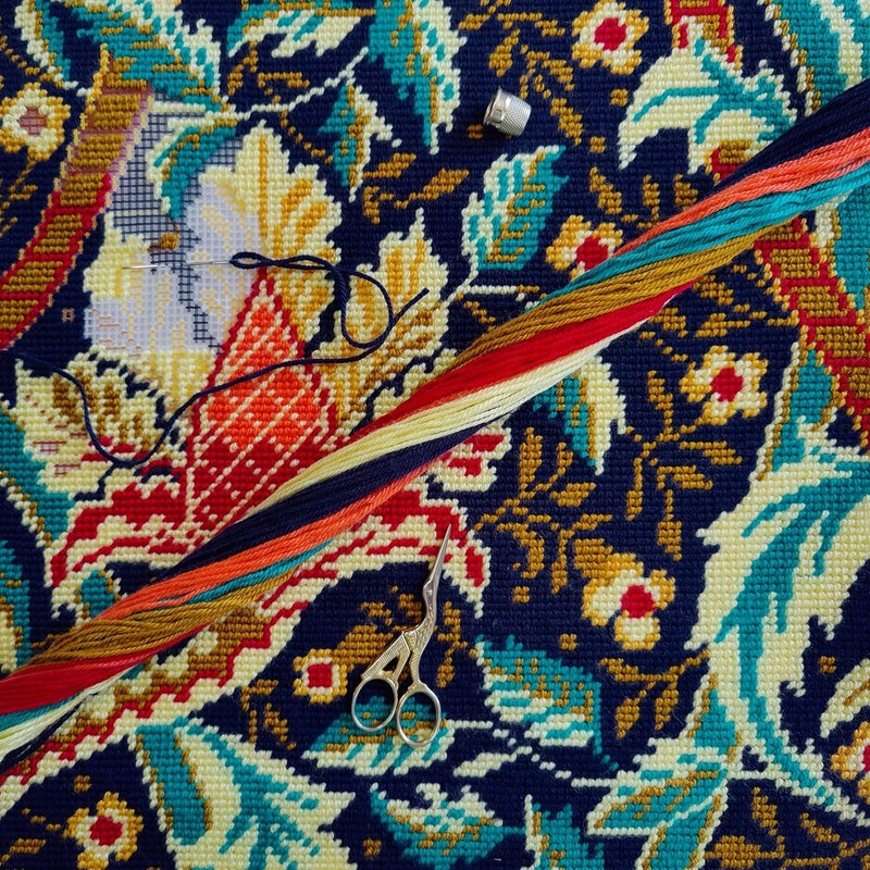 Brvsk Floral Needlepoint Kit for Adults and Beginners — Windrush. Hazelnut by William Morris 16″ × 16″ with Clear, Precise Printed Design on Cotton Canvas; Includes 2 Needles, Yarn, and Easy-Read Chart - Image 2