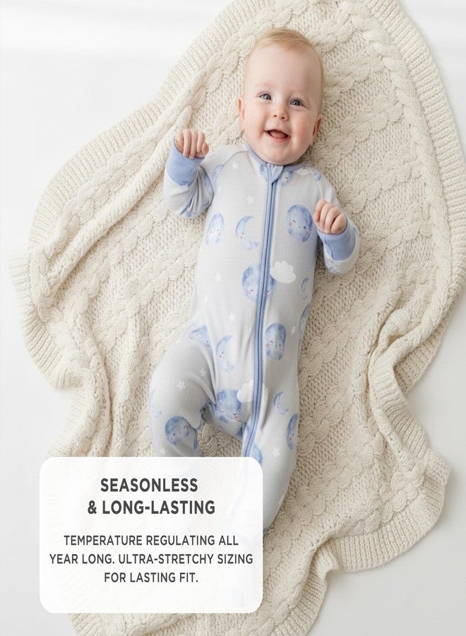 LittleHippo 2-Way Zipper Onesie Romper, Soft Spandex & Viscose from Bamboo One Piece Pajamas, Newborn, Baby Boys & Girls, Kids (Moon & Stars, 12-18 Months) - Image 3