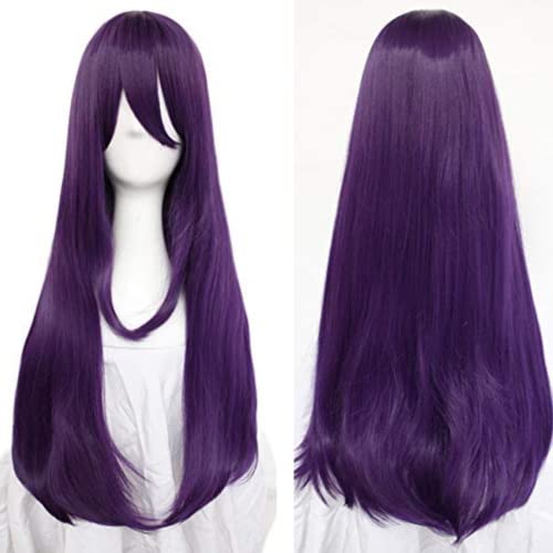 ANOGOL Hair Cap32Inch80cm Long Purple Wig with Bangs for Women Violet Anime Cosplay Wigs Dark Purple Straight Wigs Women Long Straight Wig for Halloween Costumes Cosplay Party - Image 1
