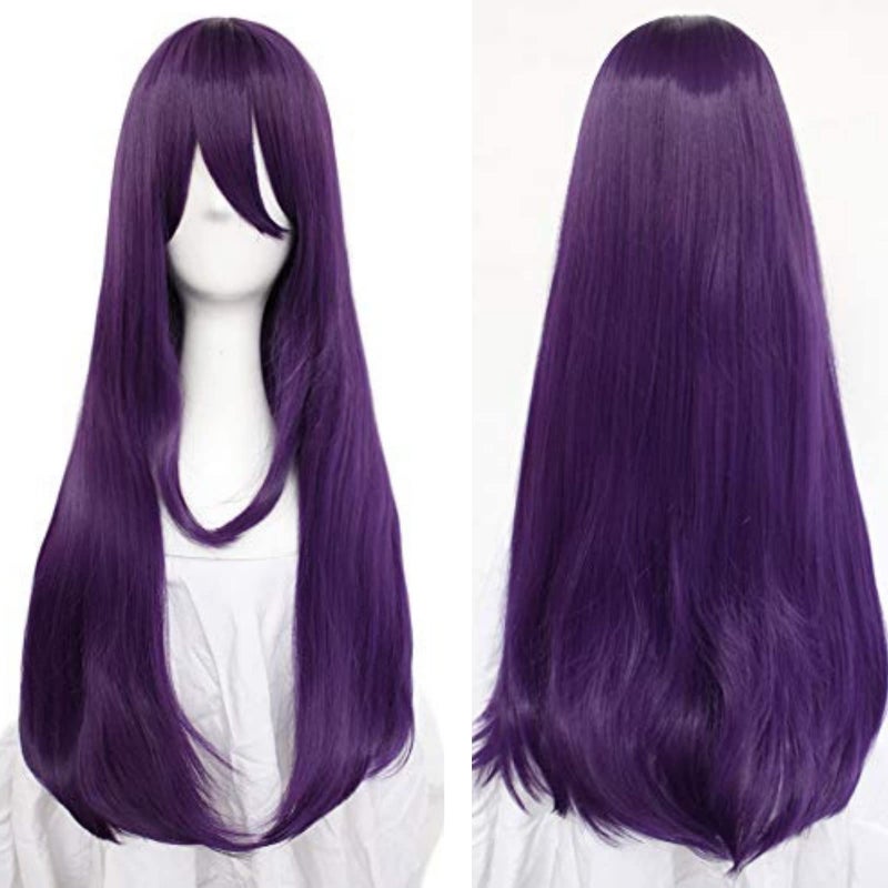 ANOGOL Hair Cap32Inch80cm Long Purple Wig with Bangs for Women Violet Anime Cosplay Wigs Dark Purple Straight Wigs Women Long Straight Wig for Halloween Costumes Cosplay Party - Image 2
