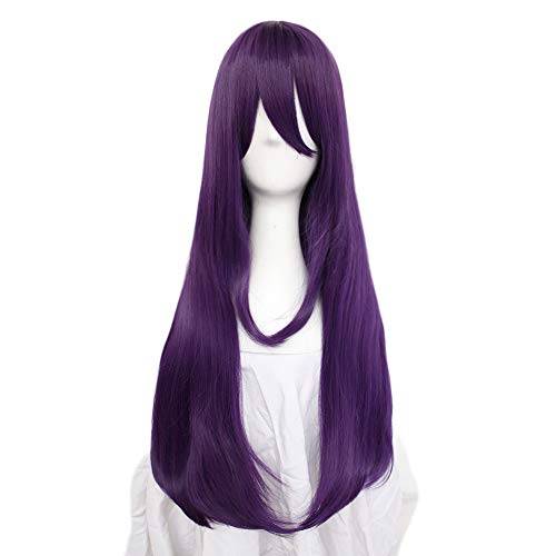 ANOGOL Hair Cap32Inch80cm Long Purple Wig with Bangs for Women Violet Anime Cosplay Wigs Dark Purple Straight Wigs Women Long Straight Wig for Halloween Costumes Cosplay Party - Image 3